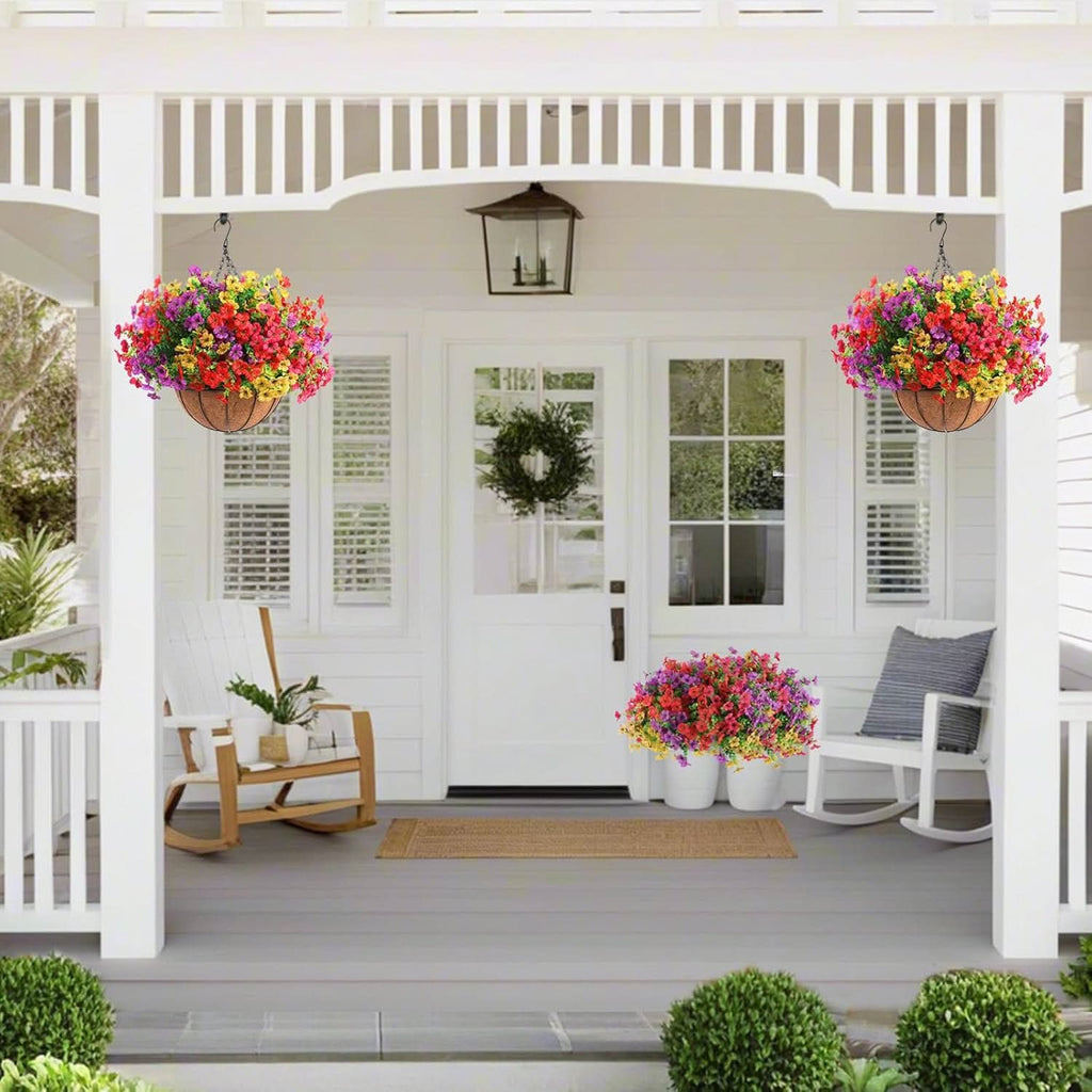 Set of 2 Hanging Artificial Flower Baskets