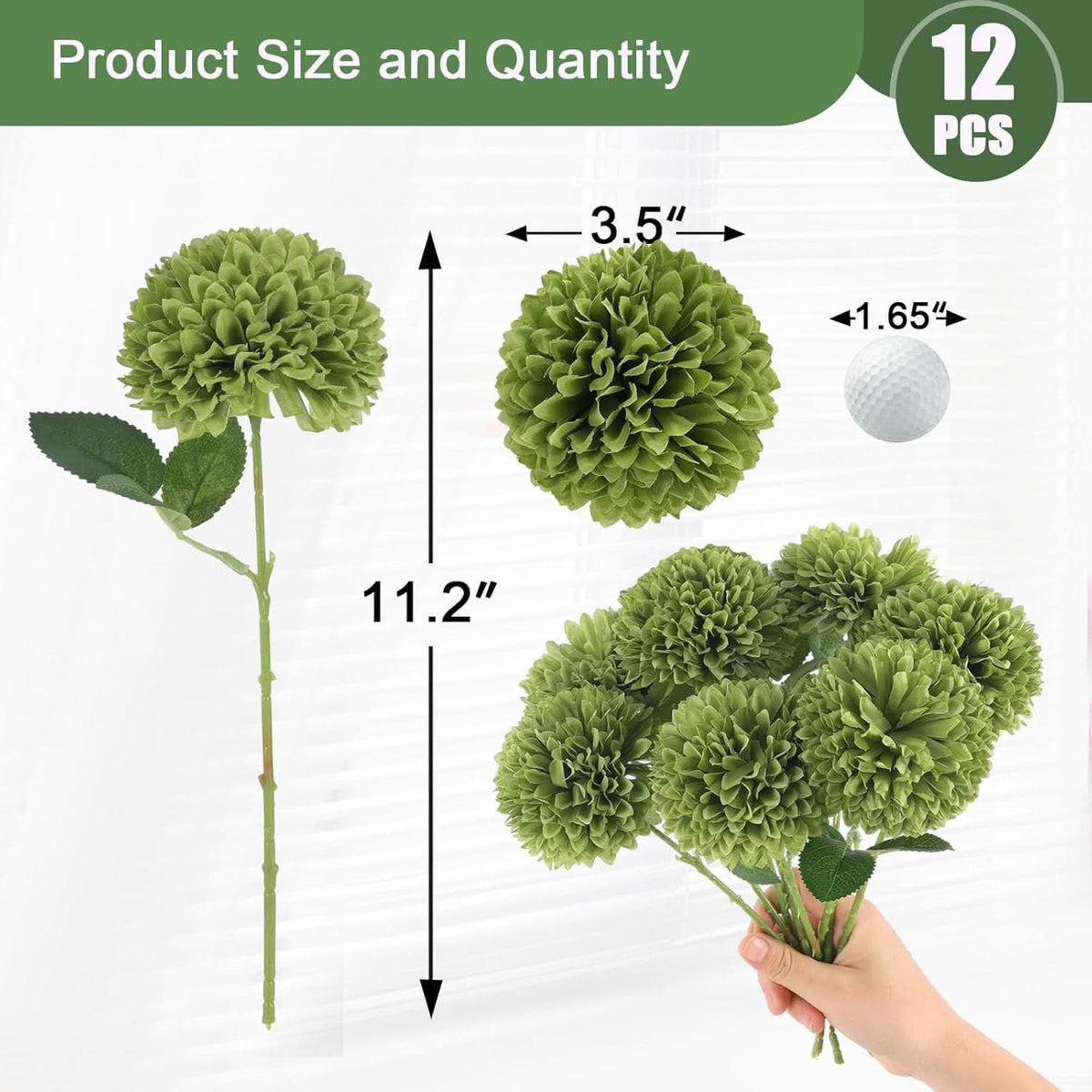 Green Artificial Chrysanthemums – 12 Stems