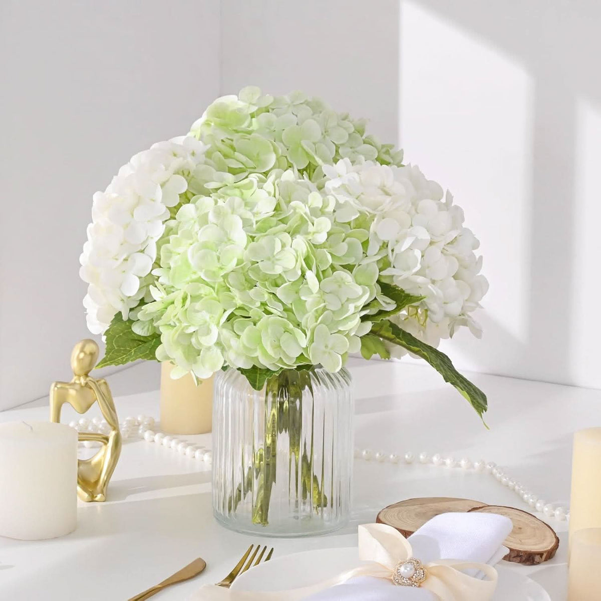 White Light Green Duo Hydrangea 4pcs 21"