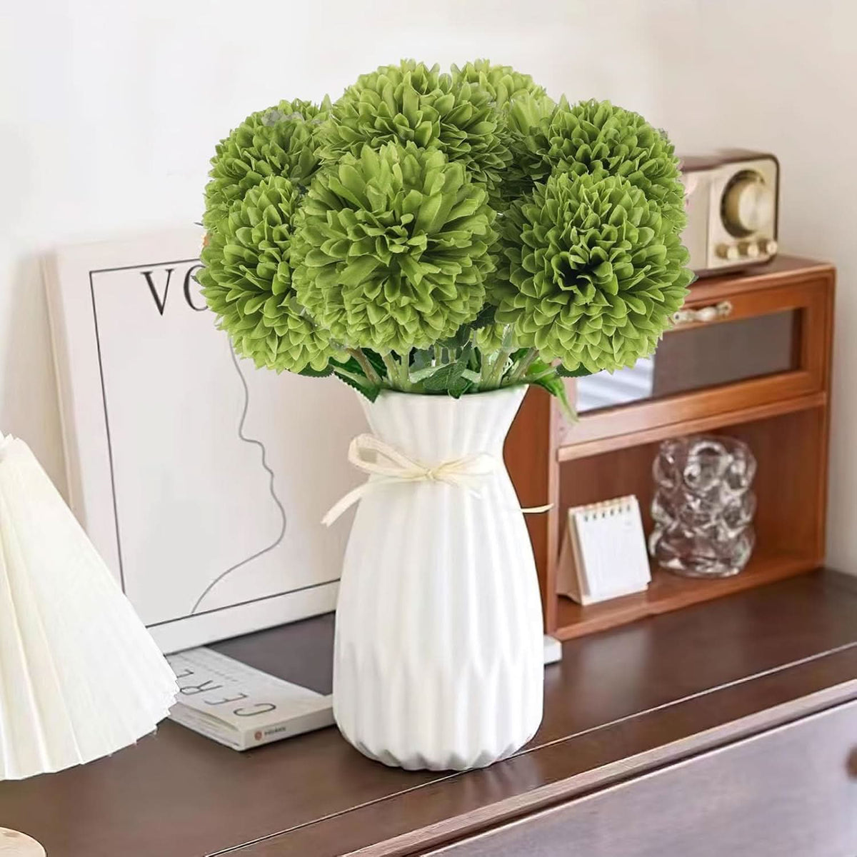 Green Artificial Chrysanthemums – 12 Stems