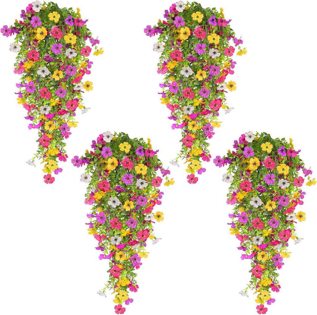 Set of 4 Artificial Hanging Flower Plants
