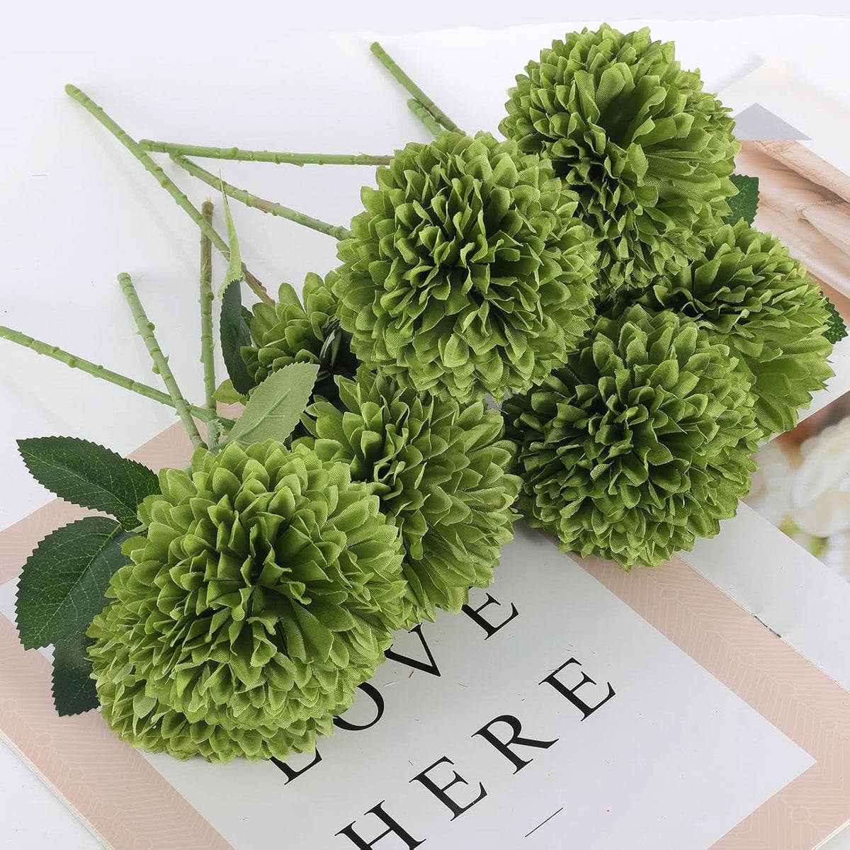 Green Artificial Chrysanthemums – 12 Stems