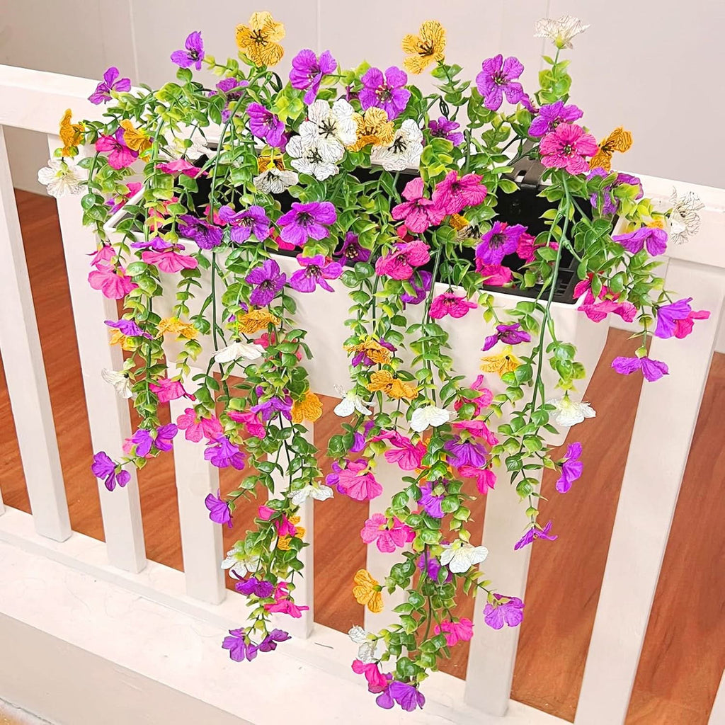 Set of 4 Artificial Hanging Flower Plants