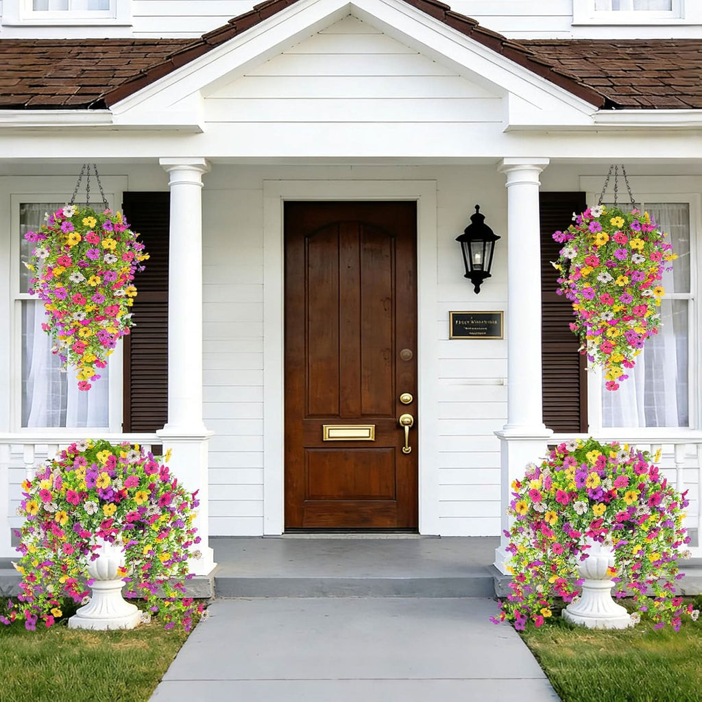 Set of 4 Artificial Hanging Flower Plants