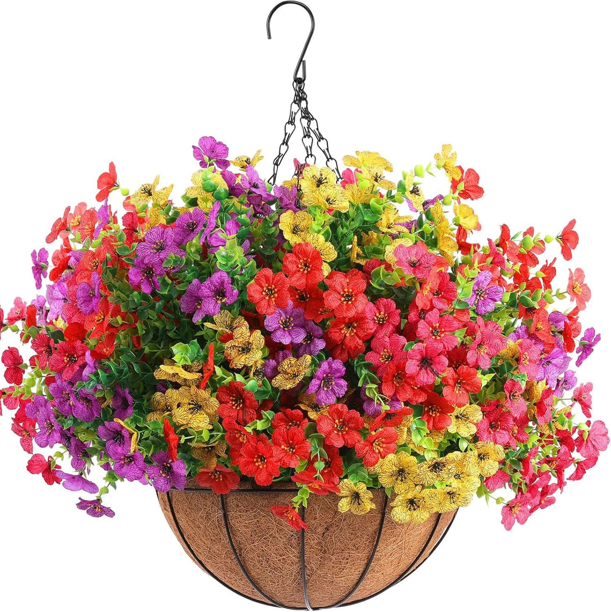 Set of 2 Hanging Artificial Flower Baskets
