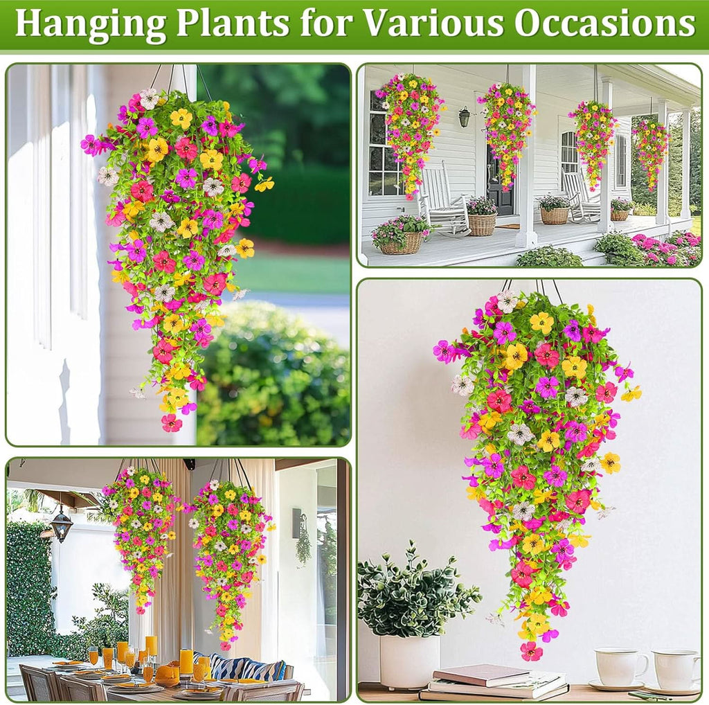 Set of 4 Artificial Hanging Flower Plants