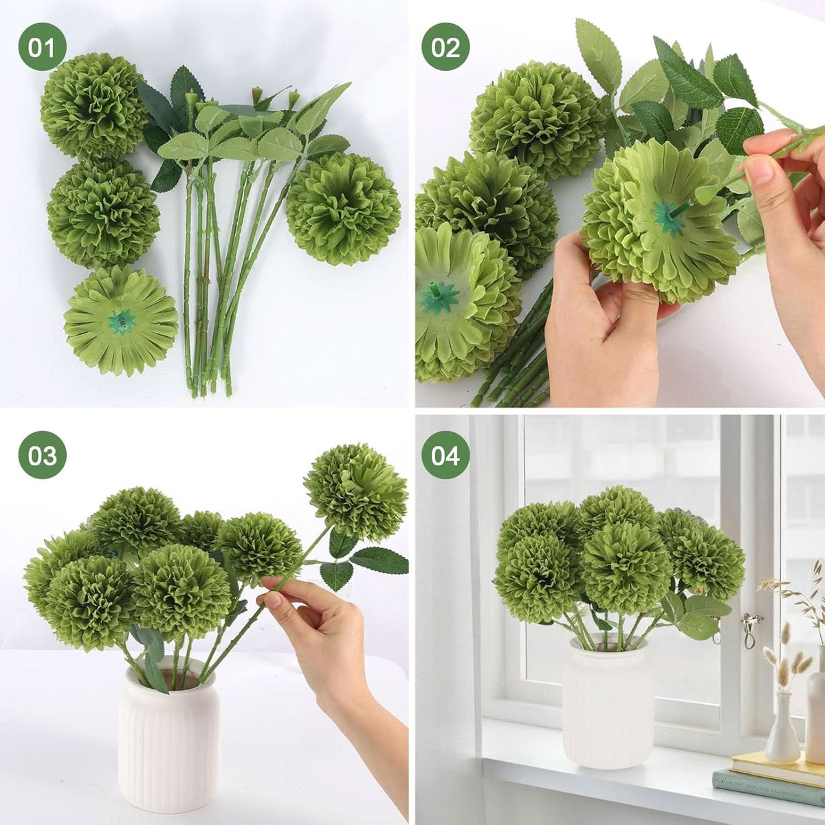 Green Artificial Chrysanthemums – 12 Stems