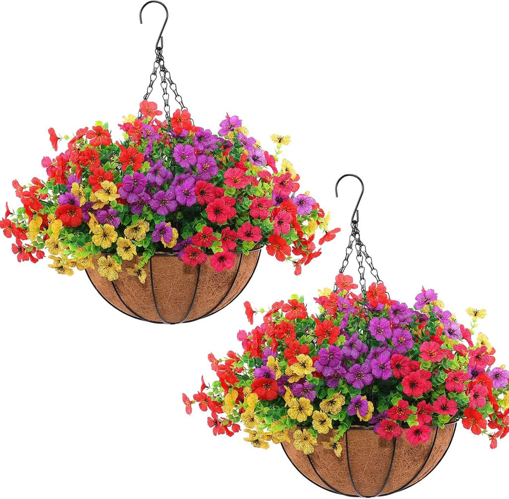 Set of 2 Hanging Artificial Flower Baskets
