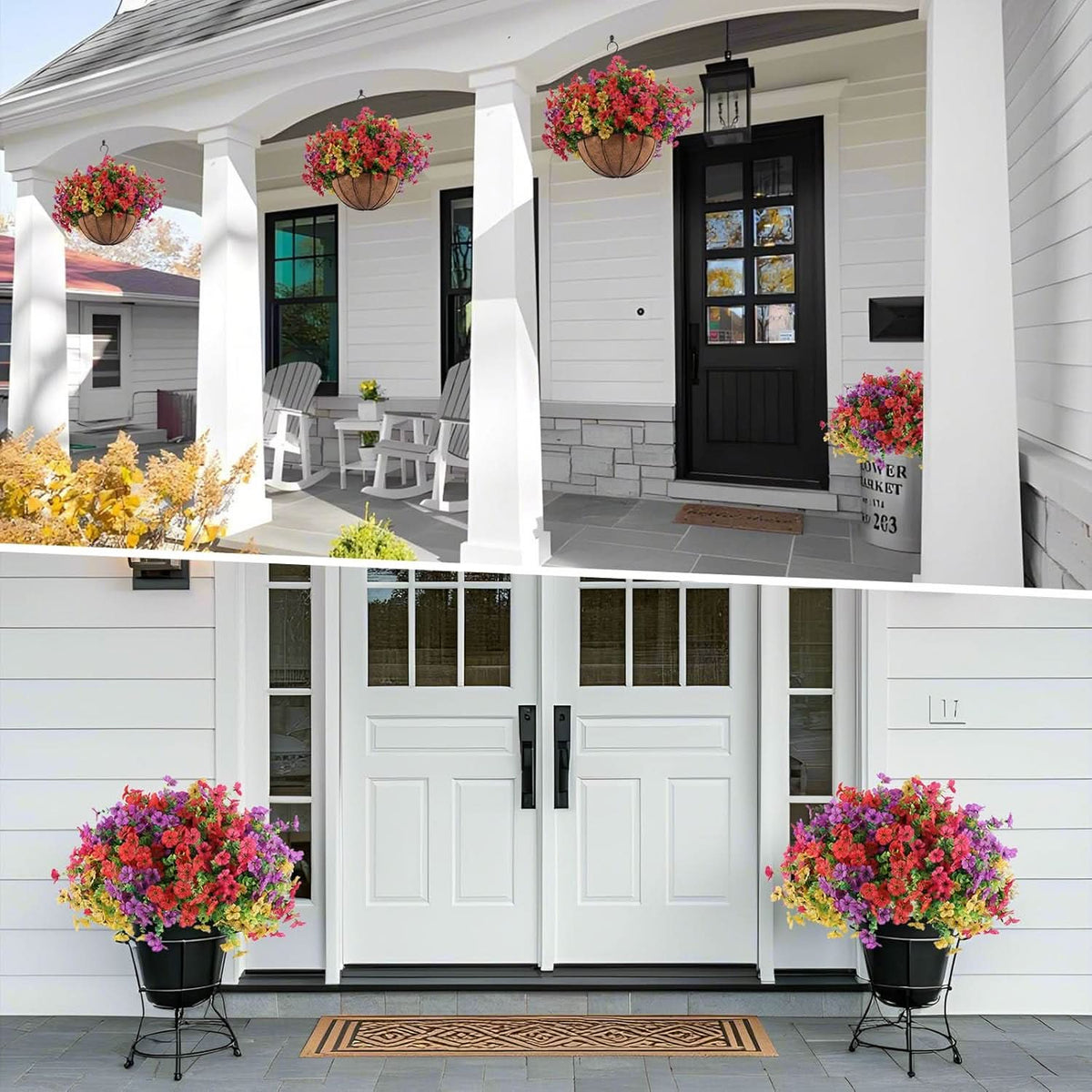 Set of 2 Hanging Artificial Flower Baskets