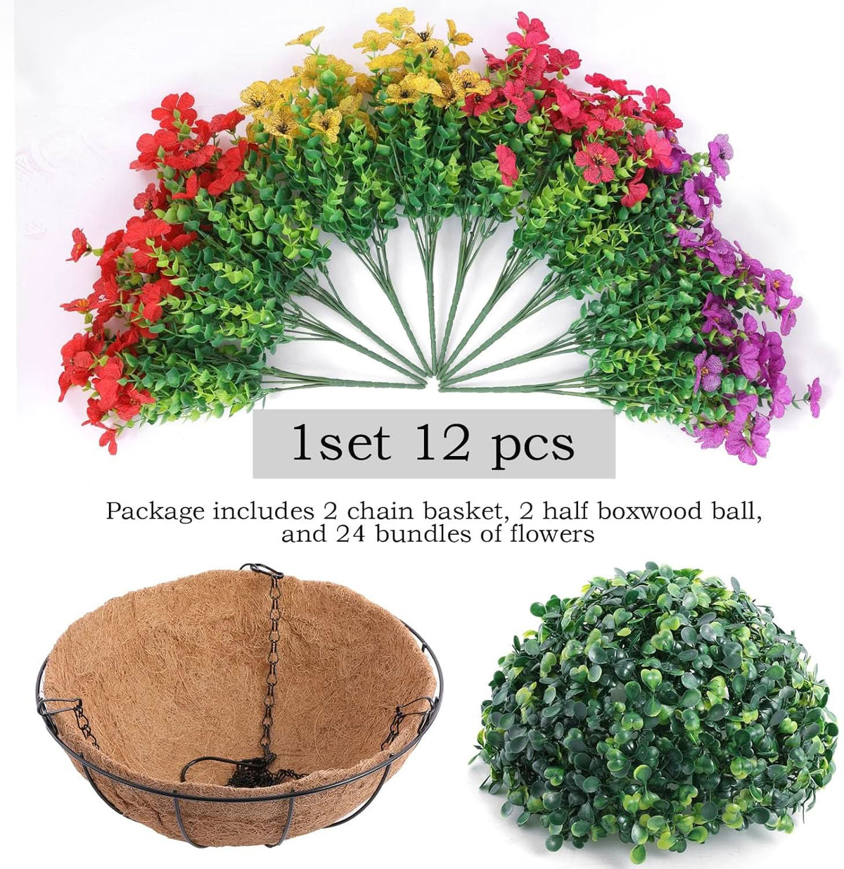 Set of 2 Hanging Artificial Flower Baskets