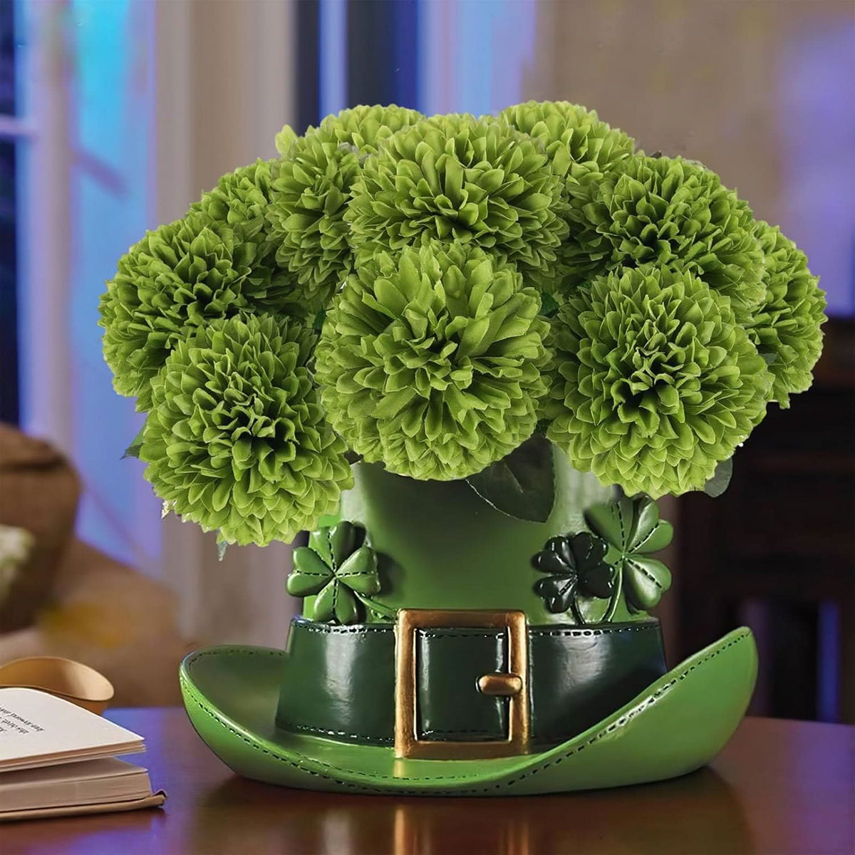 Green Artificial Chrysanthemums – 12 Stems