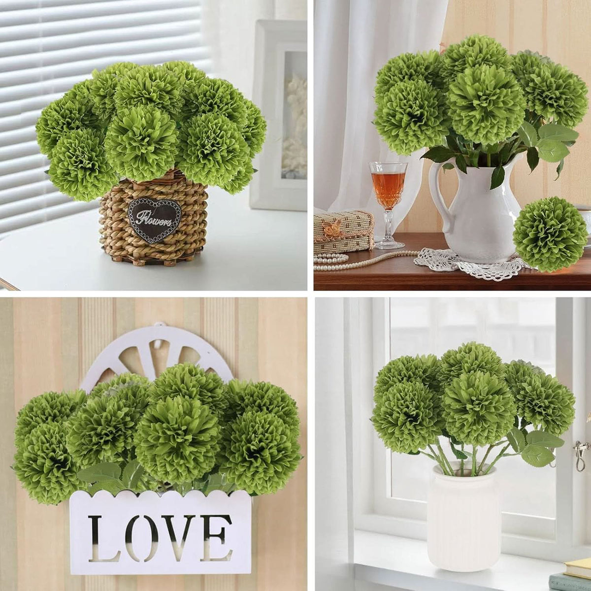 Green Artificial Chrysanthemums – 12 Stems