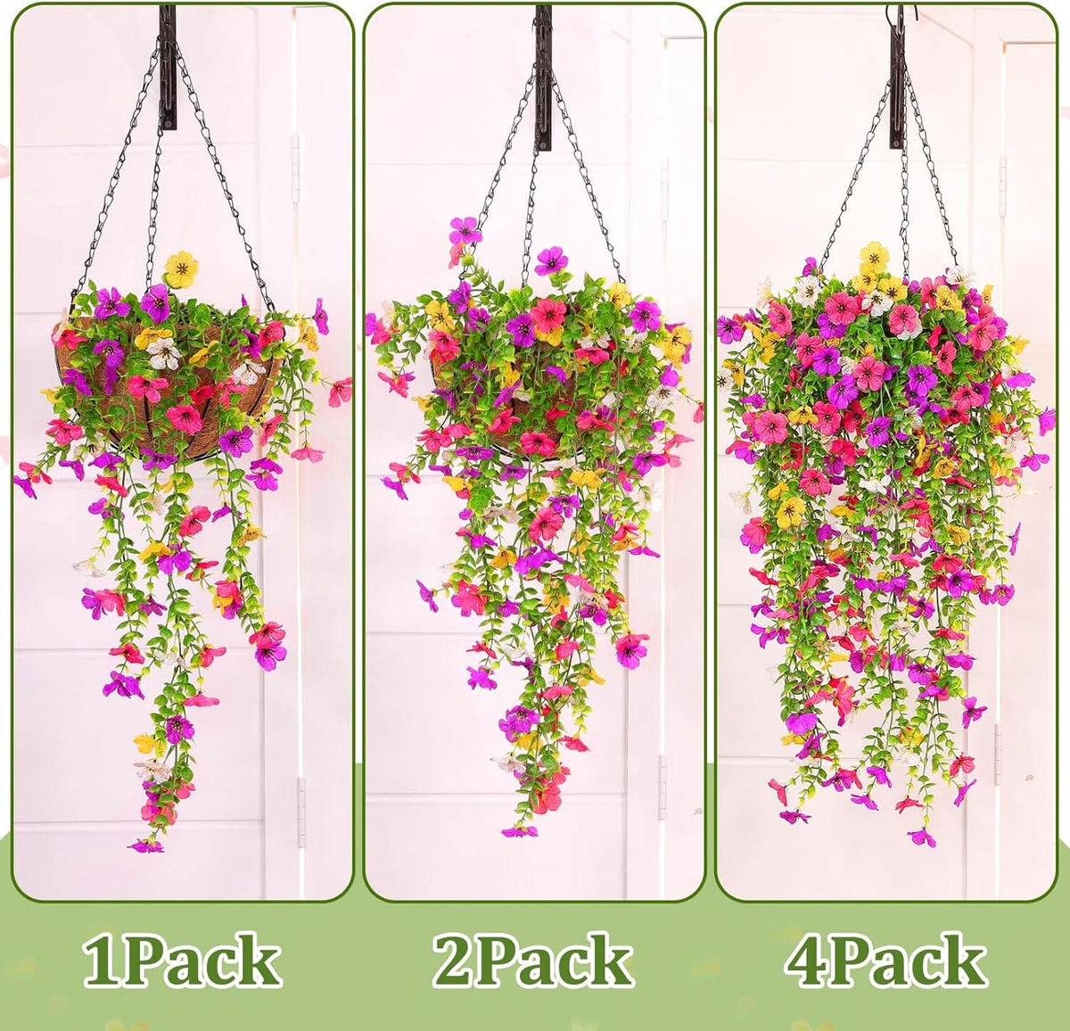 Set of 4 Artificial Hanging Flower Plants