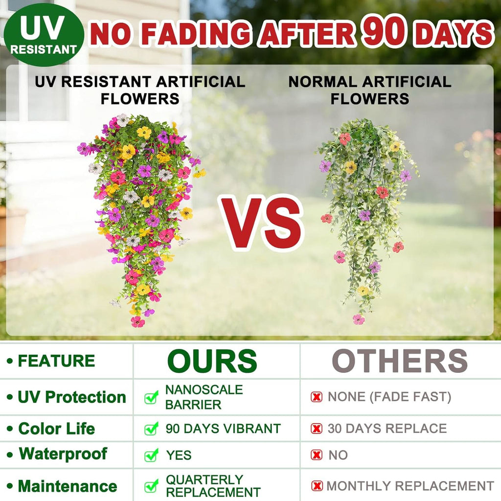 Set of 4 Artificial Hanging Flower Plants