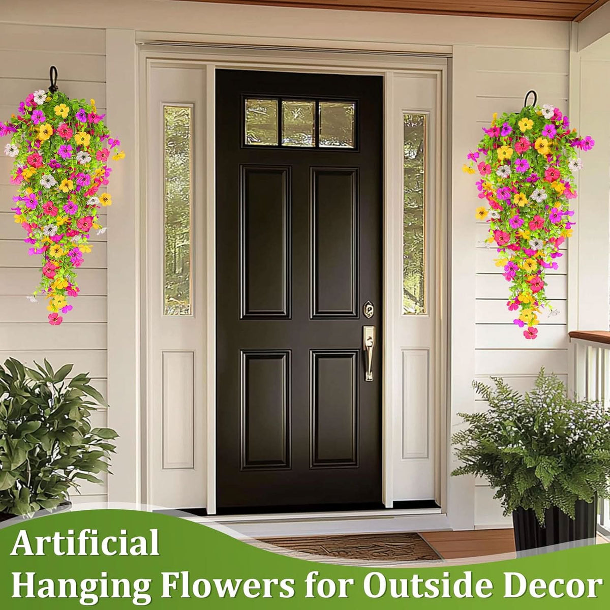 Set of 4 Artificial Hanging Flower Plants