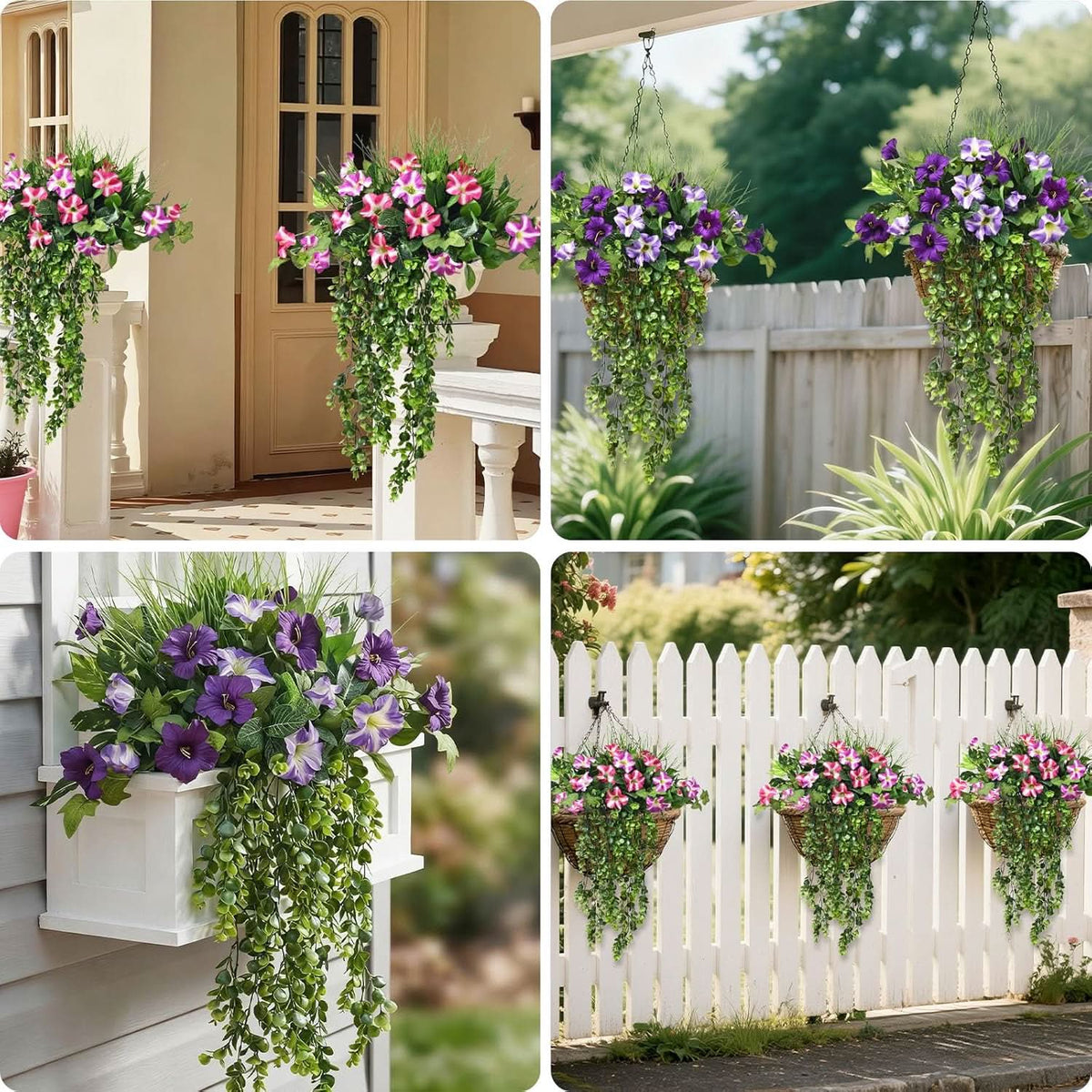 Set of 4 Artificial Eucalyptus Hanging Plants