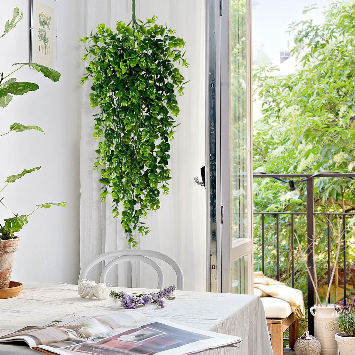 Set of 4 Artificial Eucalyptus Hanging Plants