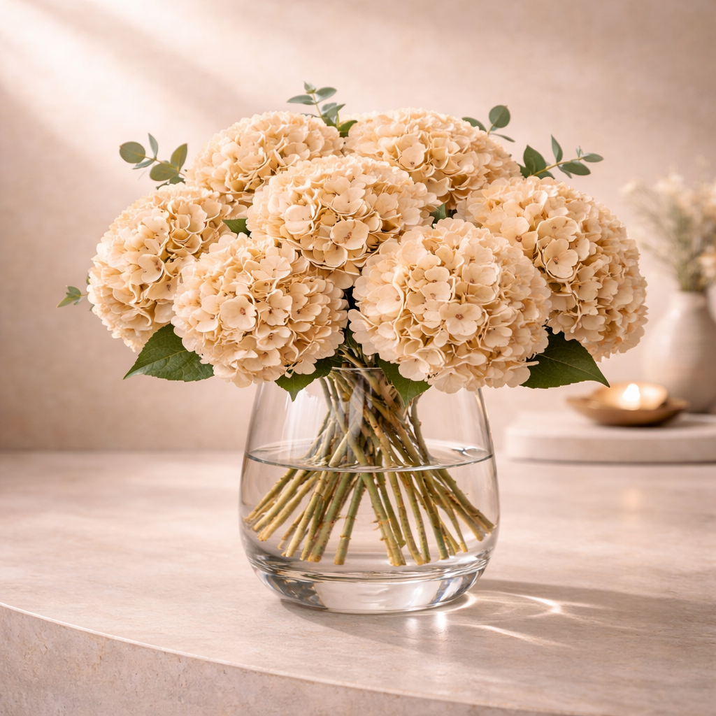 Beige Cream Hydrangea 6pcs