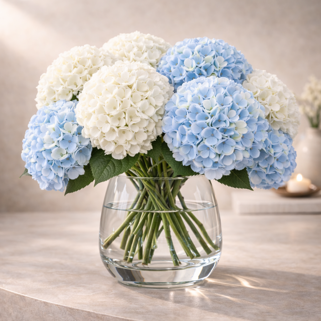 White Blue Pair Hydrangea 4pcs 21"