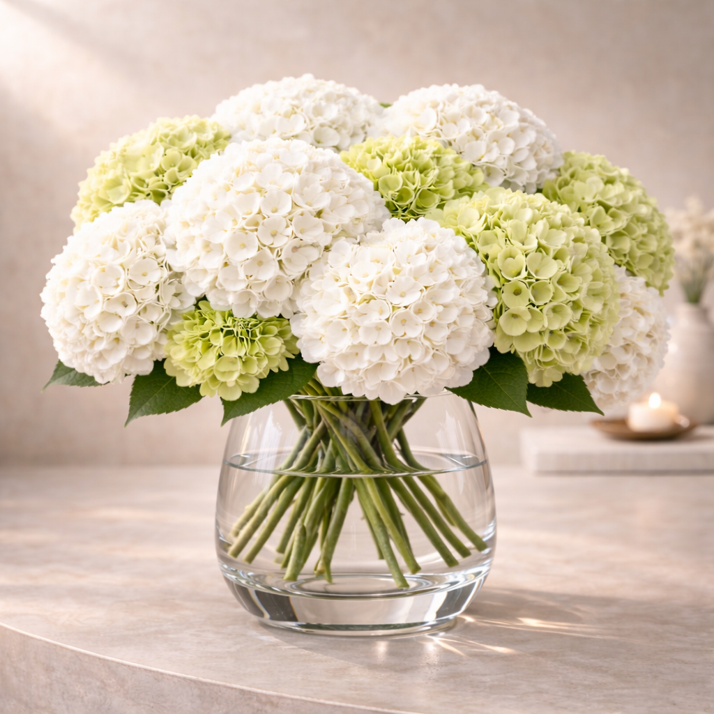 White Light Green Duo Hydrangea 4pcs 21"
